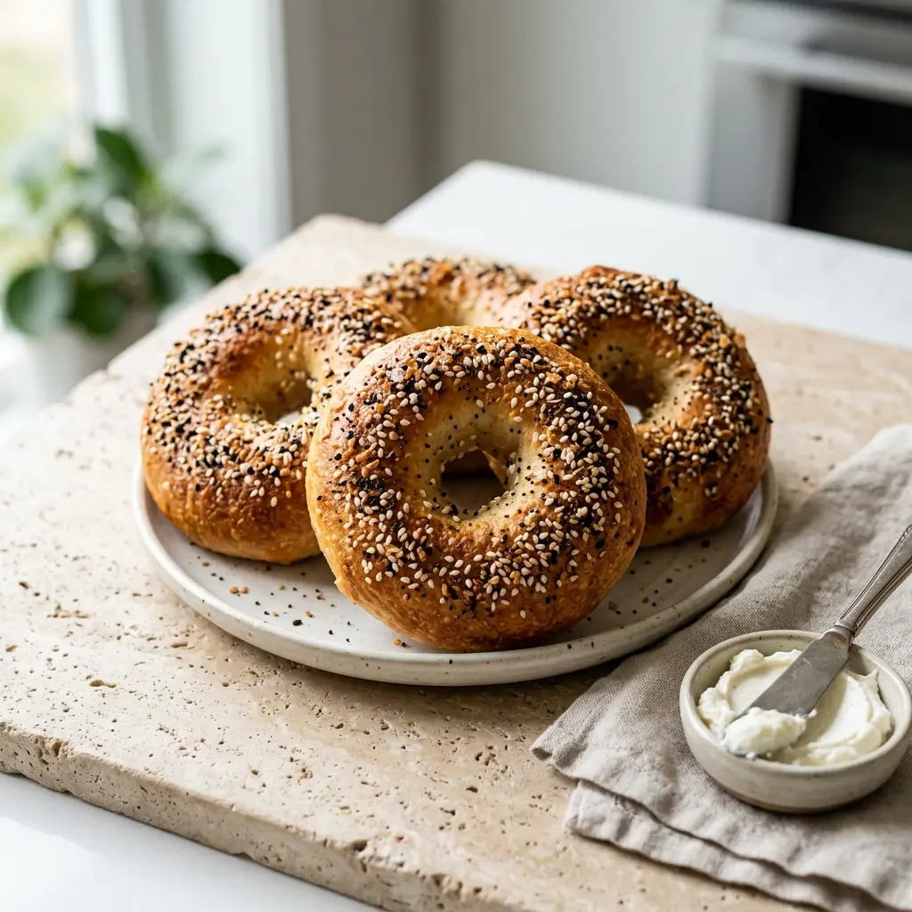 Foto de Bagels en freidora de aire preparado en freidora de aire