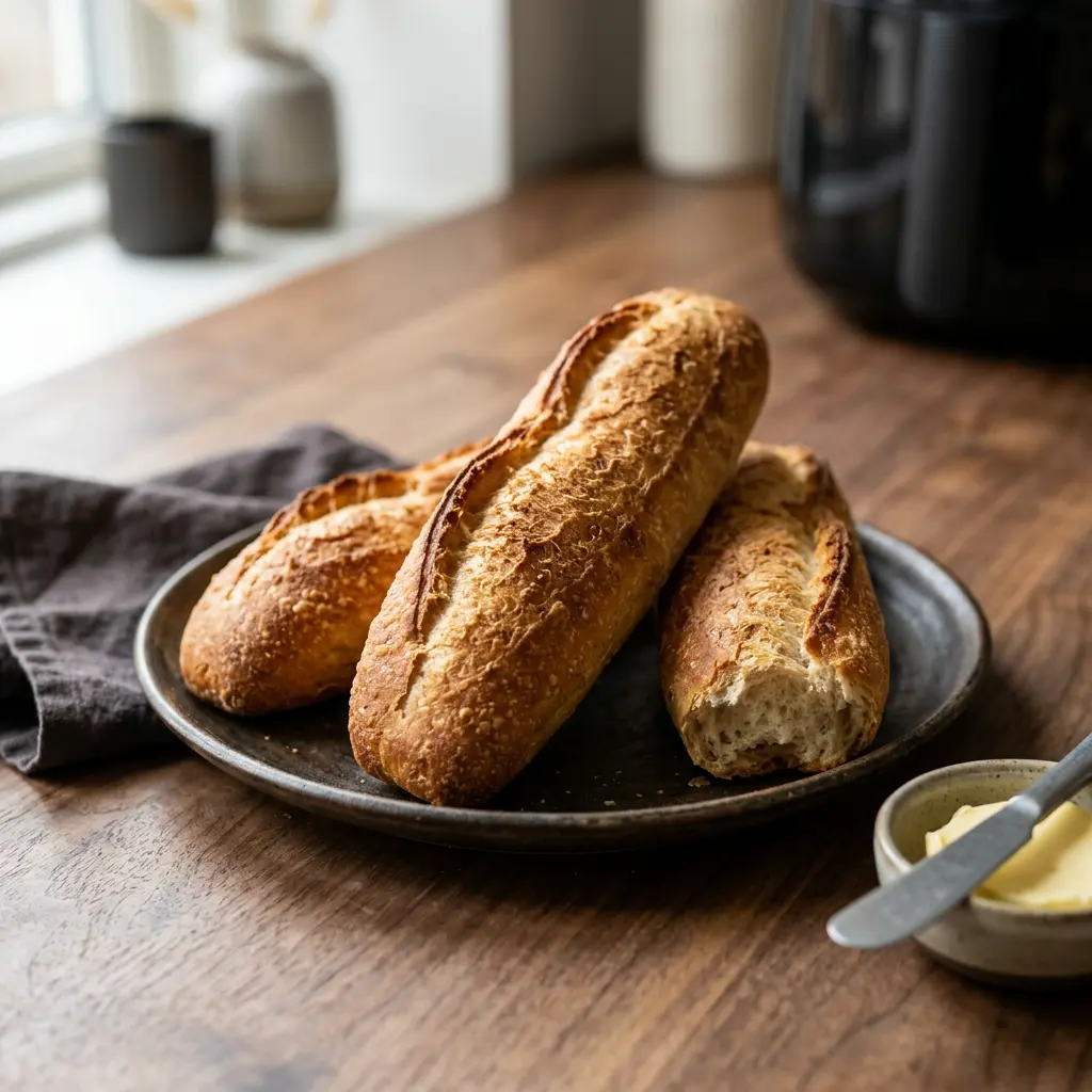 Foto de Baguettes congeladas en freidora de aire preparado en freidora de aire