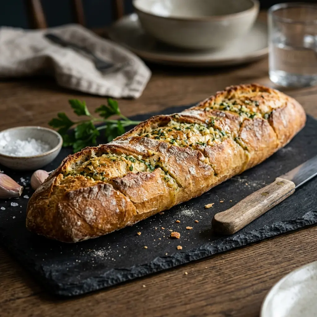 Foto del plato terminado de la receta baguettes de ajo