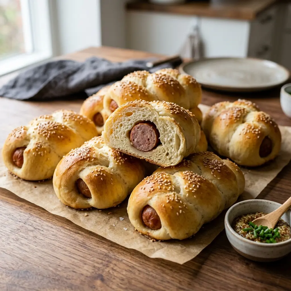 Foto del pan o masa de la receta bollos de salchicha
