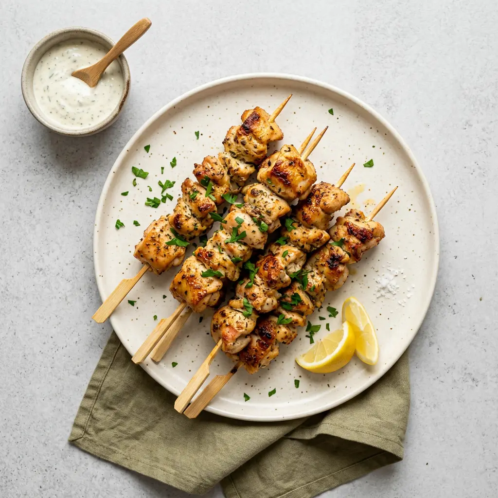 Foto de Brochetas de pollo en freidora de aire preparado en freidora de aire