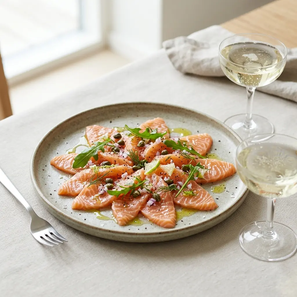 Foto del plato terminado de la receta carpaccio de salmón