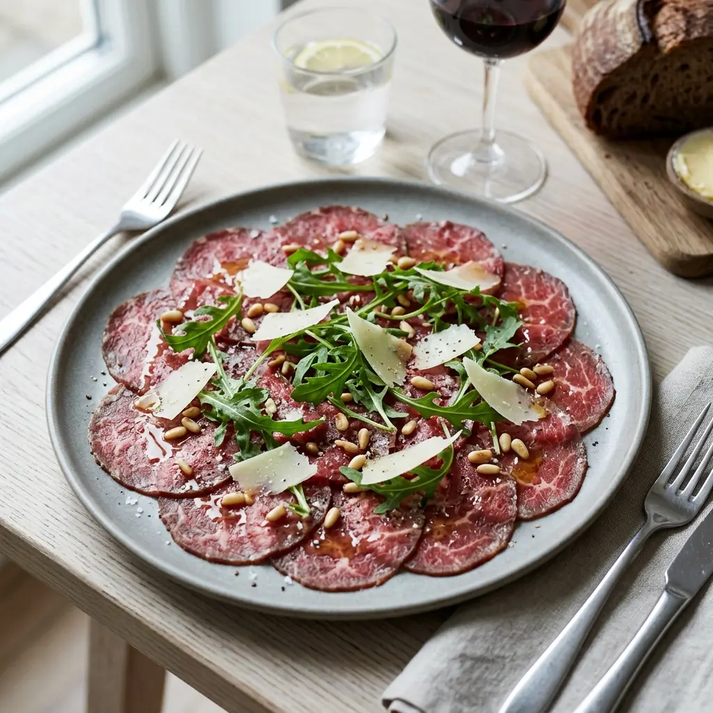 Foto del plato terminado de la receta carpaccio de ternera