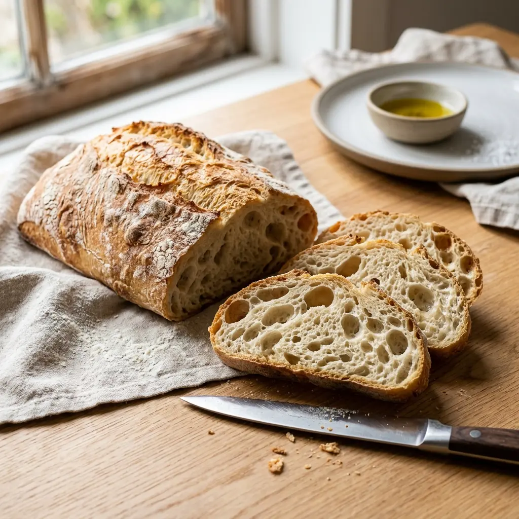 Foto del pan o masa de la receta ciabatta