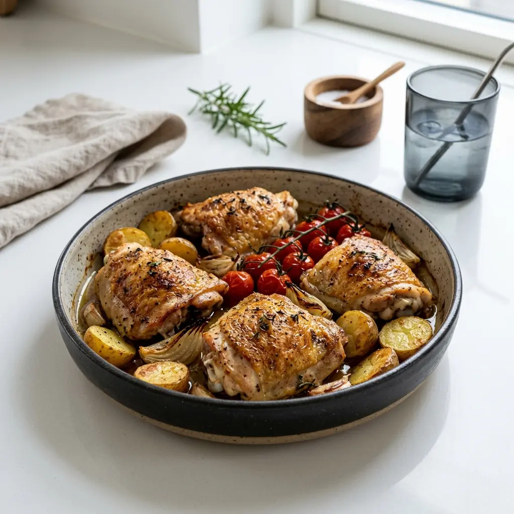 Foto del plato terminado de la receta contramuslos de pollo al horno