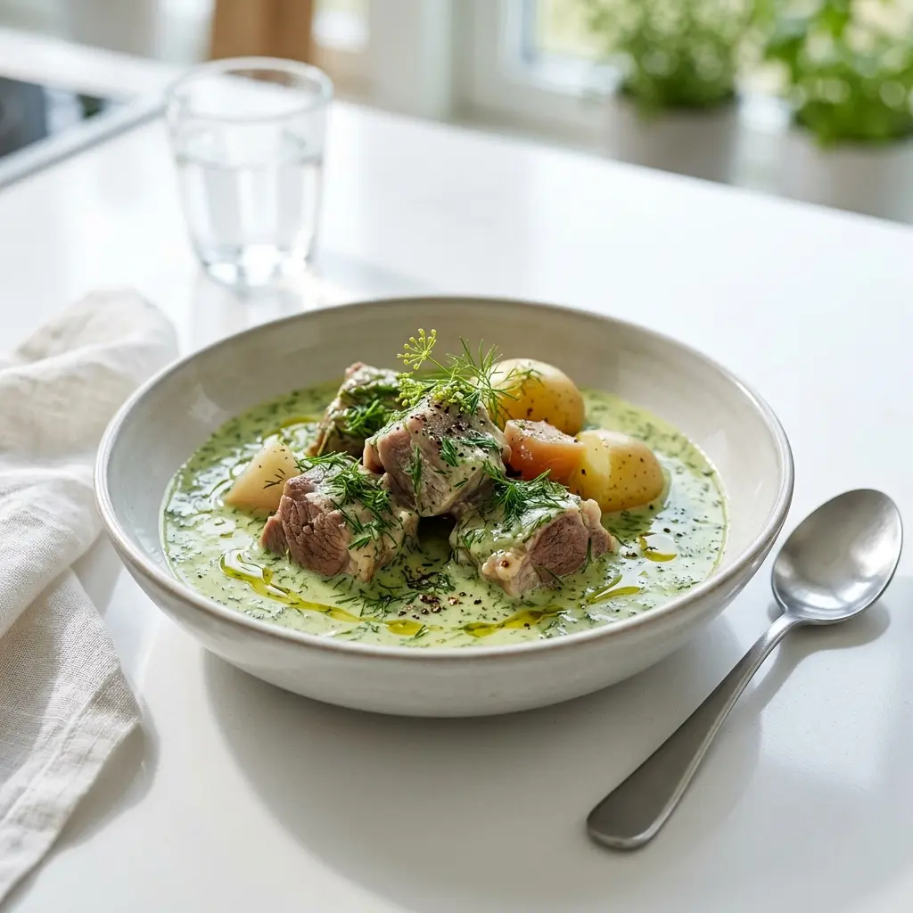 Foto de la salsa o acompañamiento de la receta cordero en salsa de eneldo