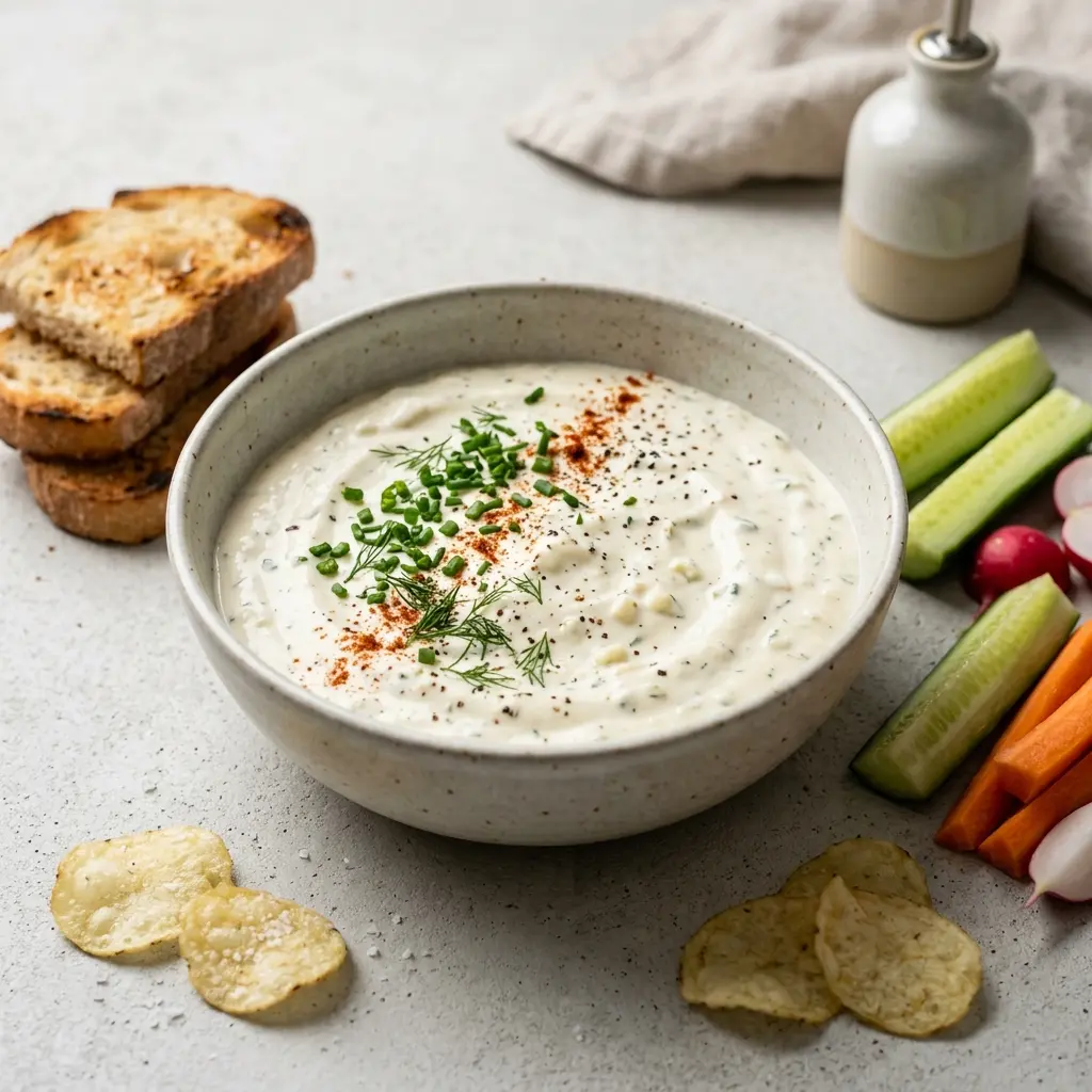Foto de la salsa o acompañamiento de la receta dip de ajo