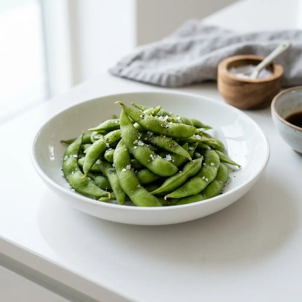 Foto del plato terminado de la receta edamame