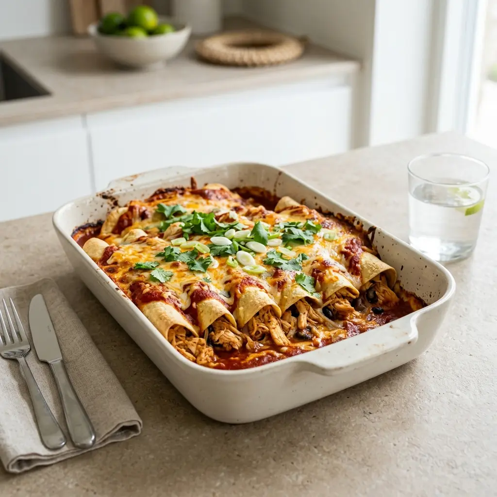 Foto del plato terminado de la receta enchiladas de pollo