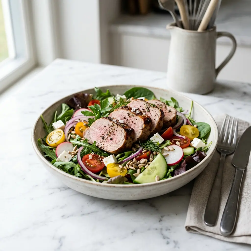 Foto de la ensalada de la receta ensalada con solomillo de cerdo