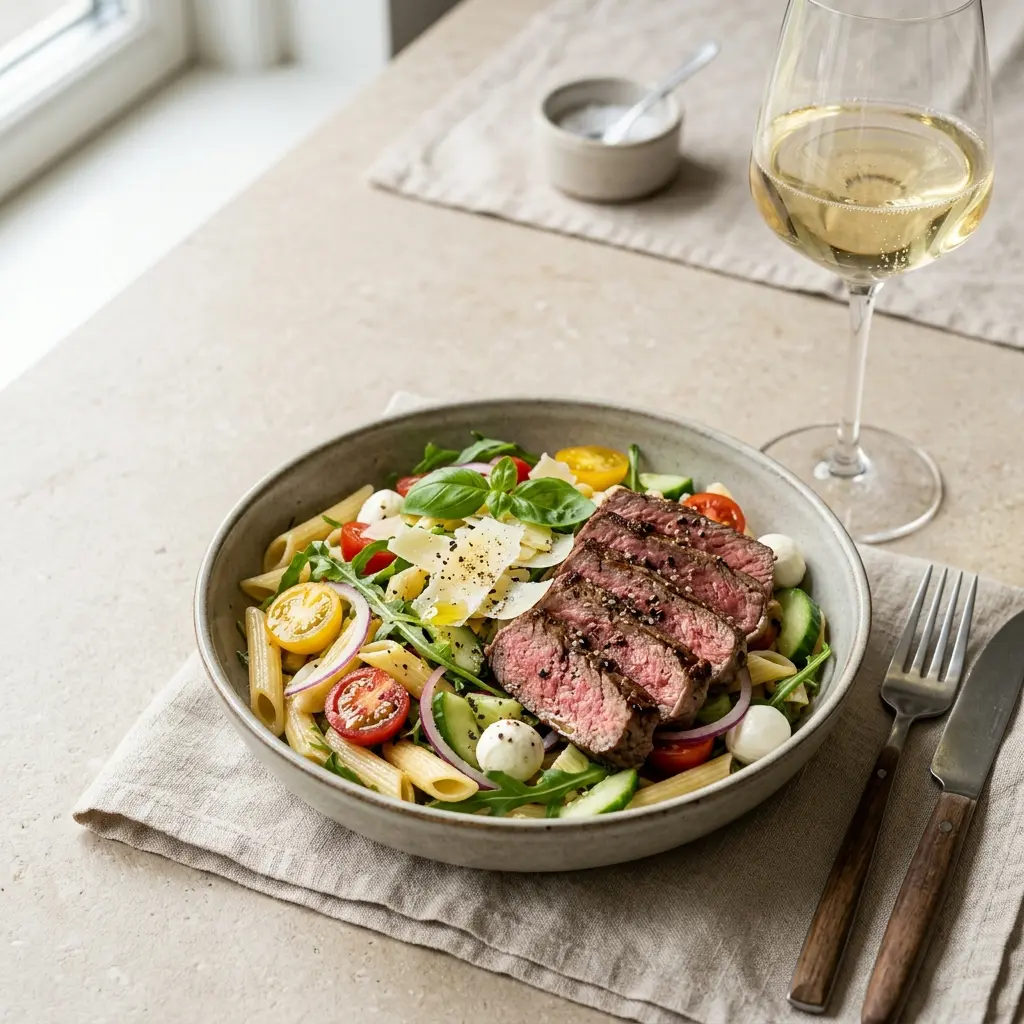 Foto de la ensalada de la receta ensalada de pasta con filete