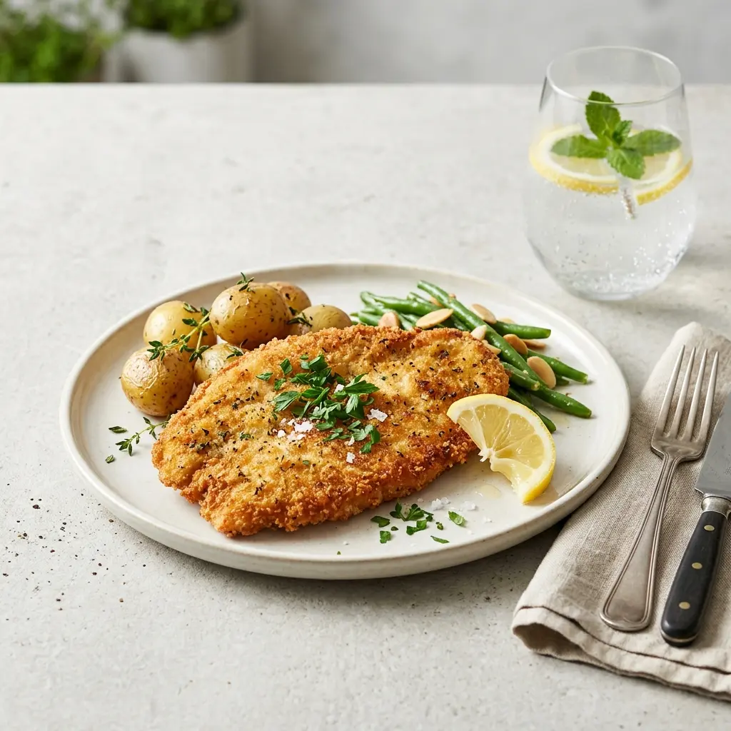Foto del plato terminado de la receta escalope de pavo a la sartén