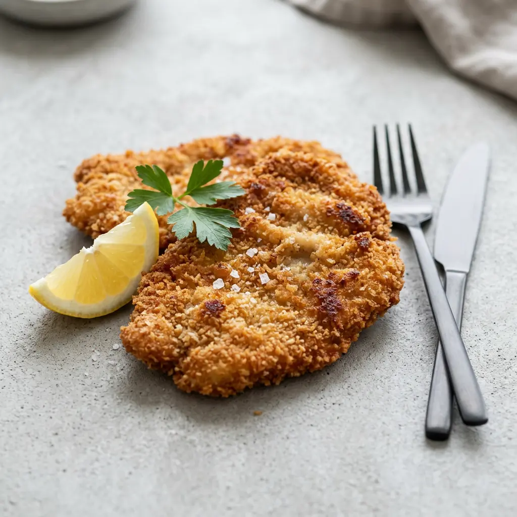 Foto de Escalope en freidora de aire preparado en freidora de aire