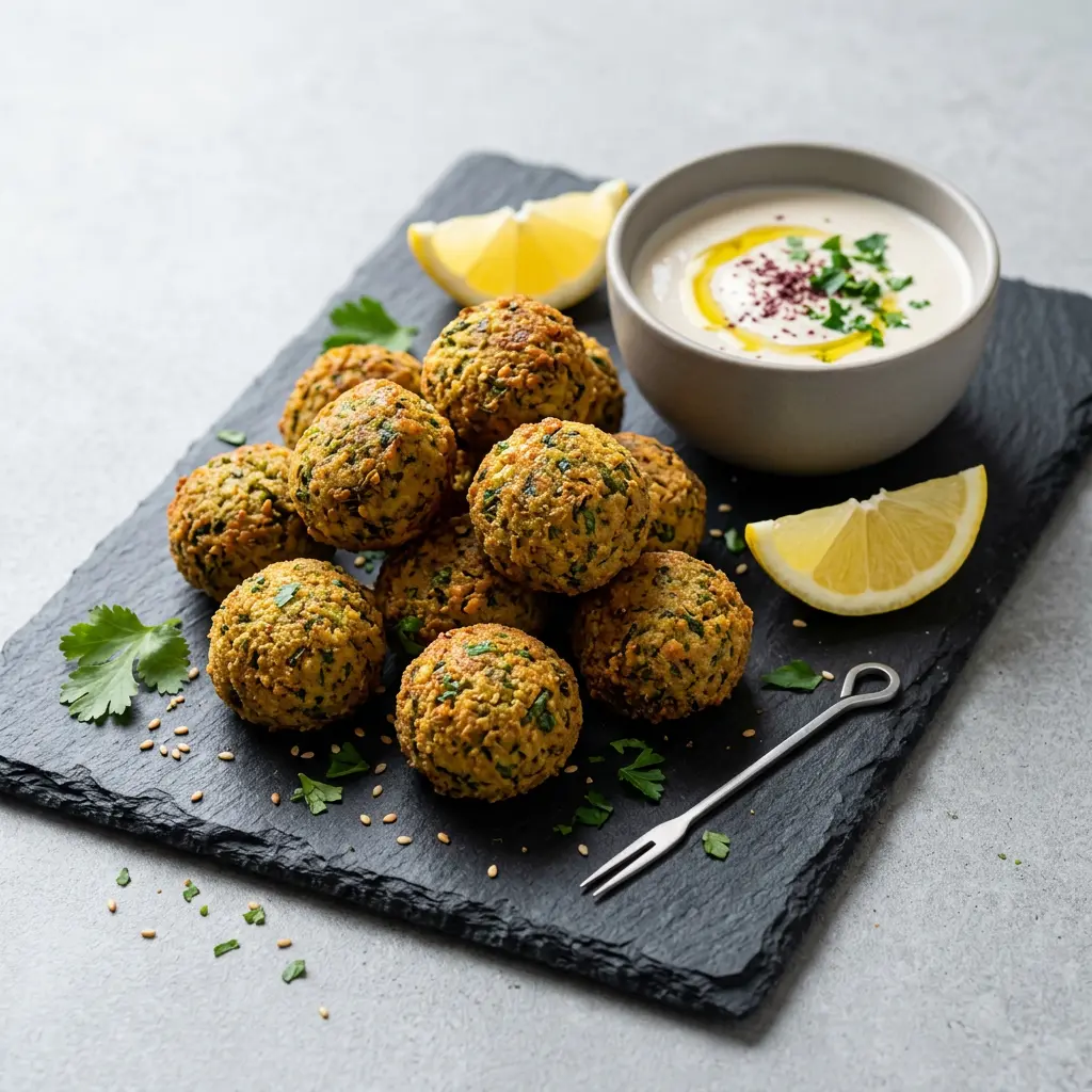 Foto de Falafel congelado en freidora de aire preparado en freidora de aire