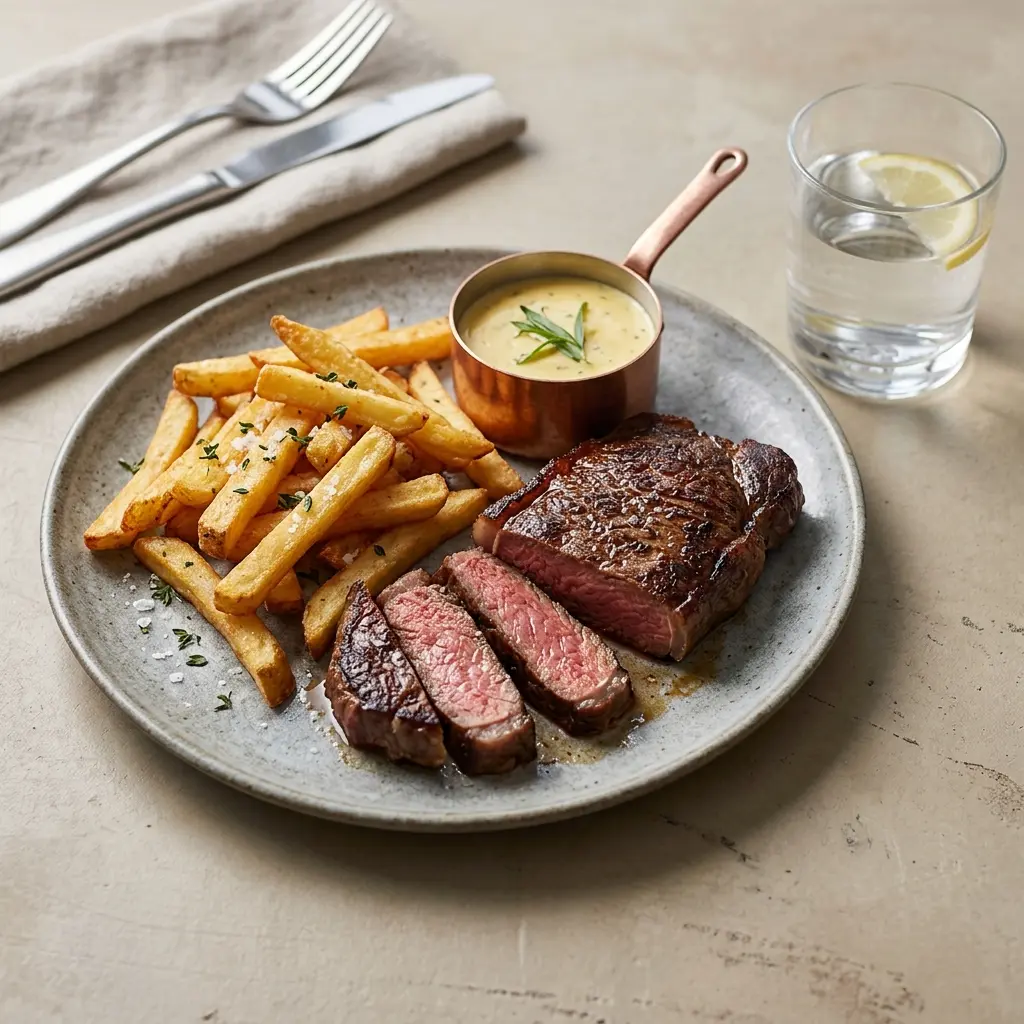 Foto del plato terminado de la receta filete con patatas fritas