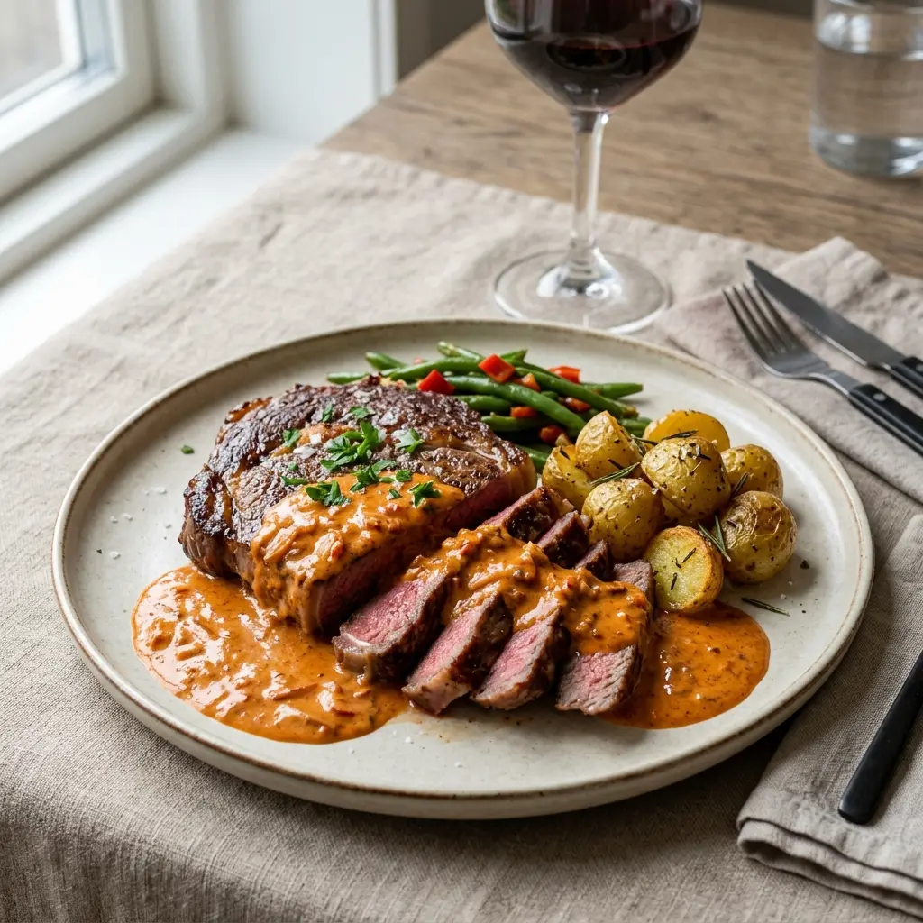 Foto de la salsa o acompañamiento de la receta filete con salsa de pimentón