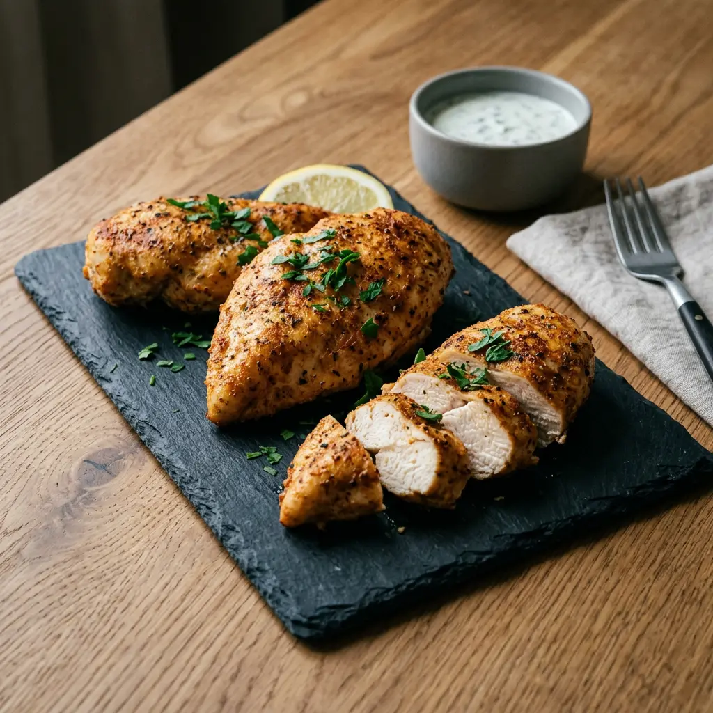 Foto de Filetes de pollo en freidora de aire preparado en freidora de aire