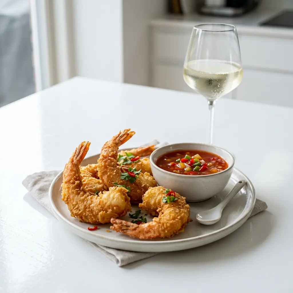 Foto de la salsa o acompañamiento de la receta gambas rebozadas con salsa agridulce