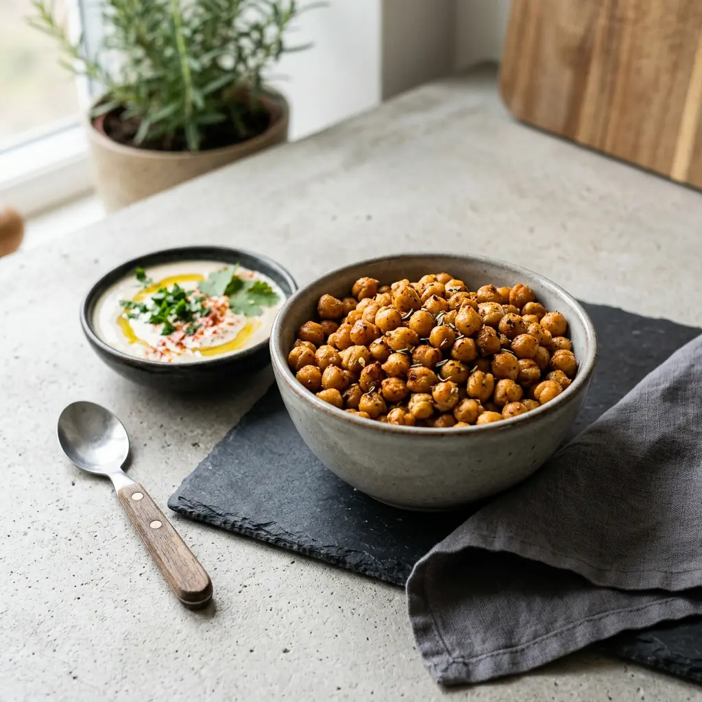 Foto de Garbanzos en freidora de aire preparado en freidora de aire