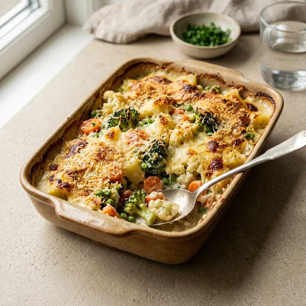 Foto del plato terminado de la receta gratinado de verduras