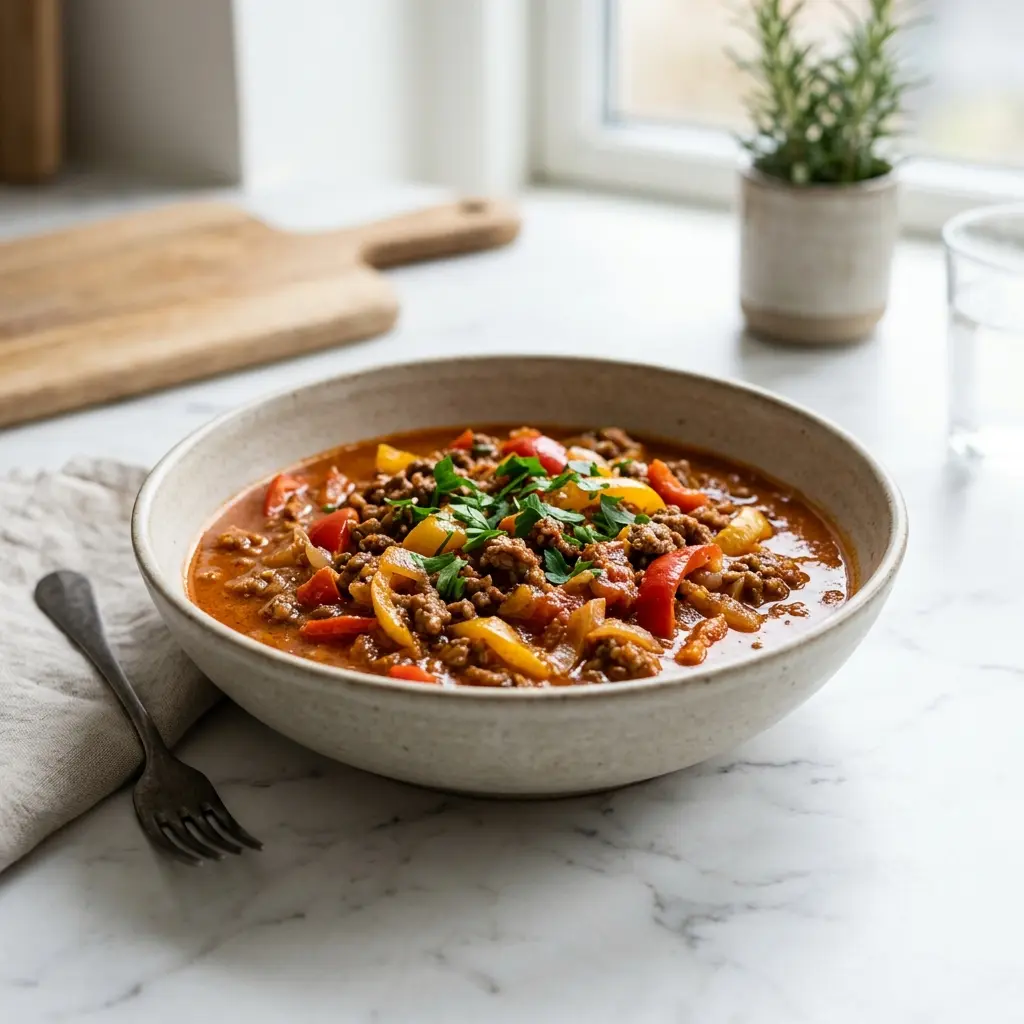 Foto del plato terminado de la receta guiso al pimentón con ternera