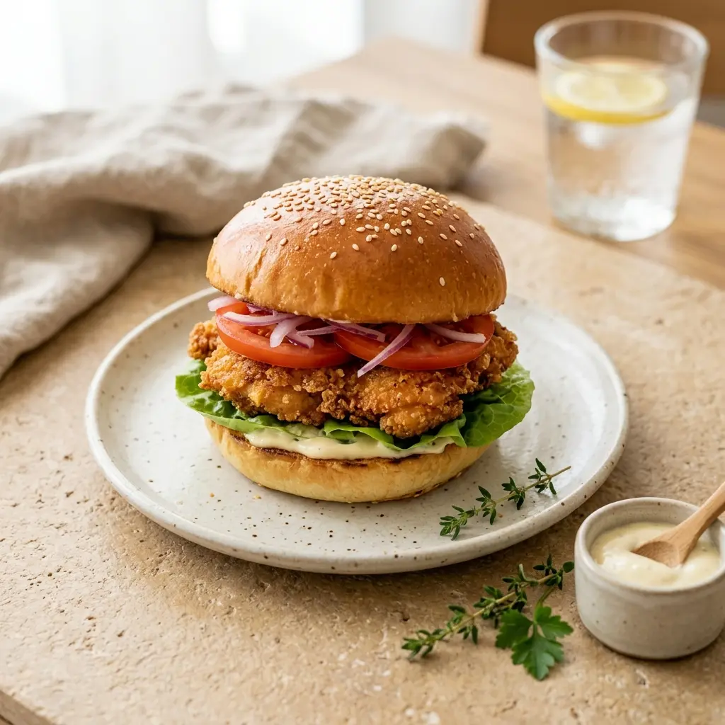 Foto del plato terminado de la receta hamburguesa de pollo