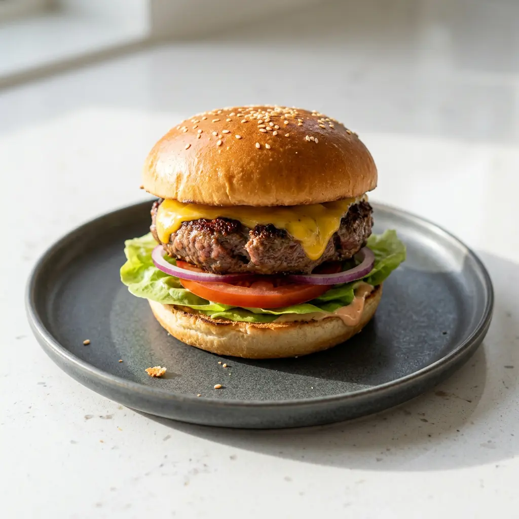 Foto de Hamburguesa en freidora de aire preparado en freidora de aire