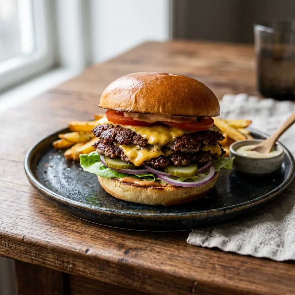 Foto del plato terminado de la receta hamburguesa smash