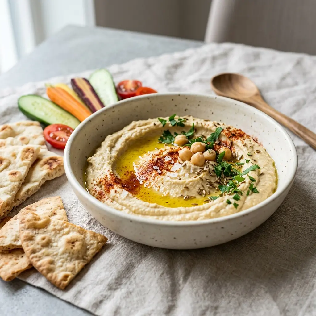 Foto de la salsa o acompañamiento de la receta hummus casero