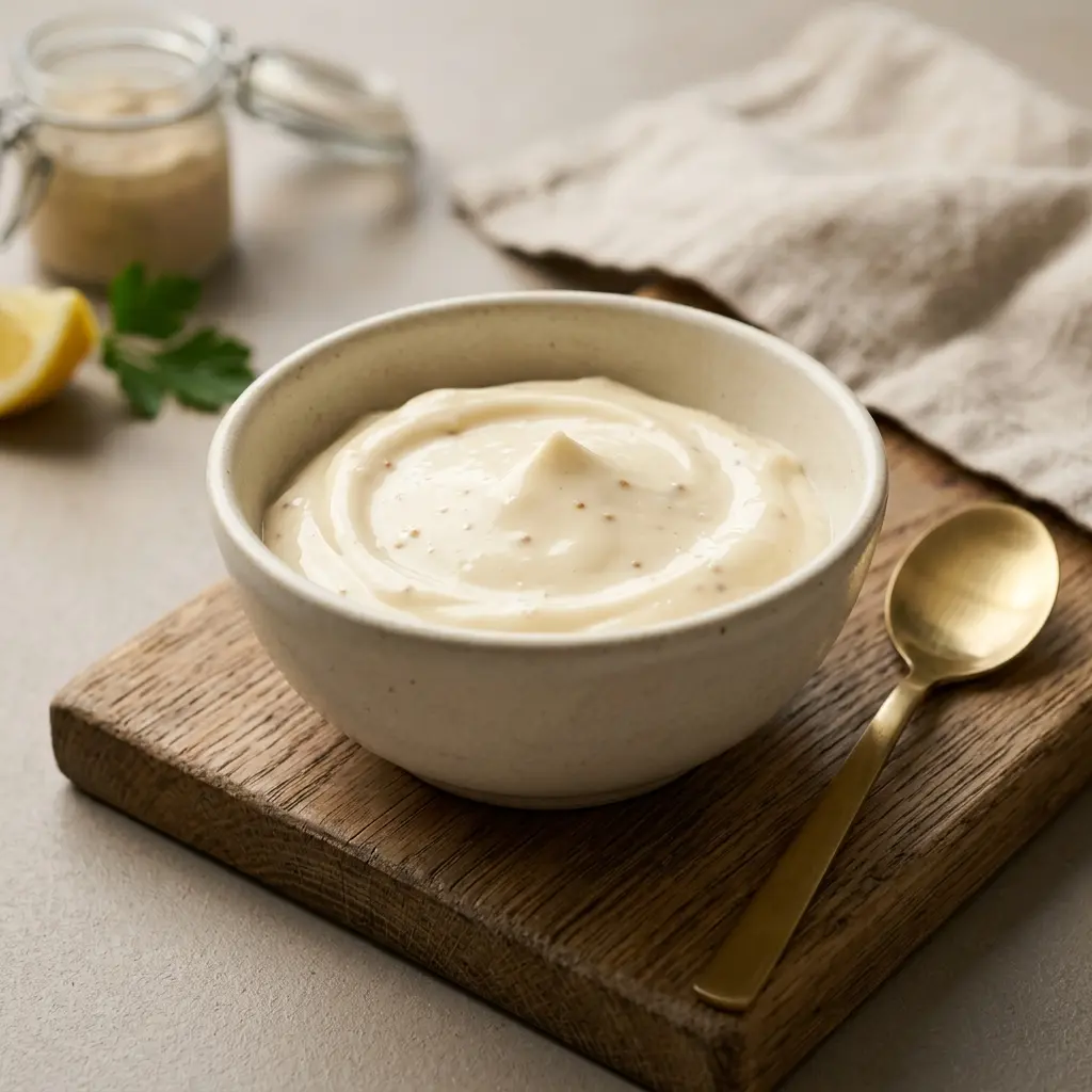 Foto de la salsa o acompañamiento de la receta mayonesa casera