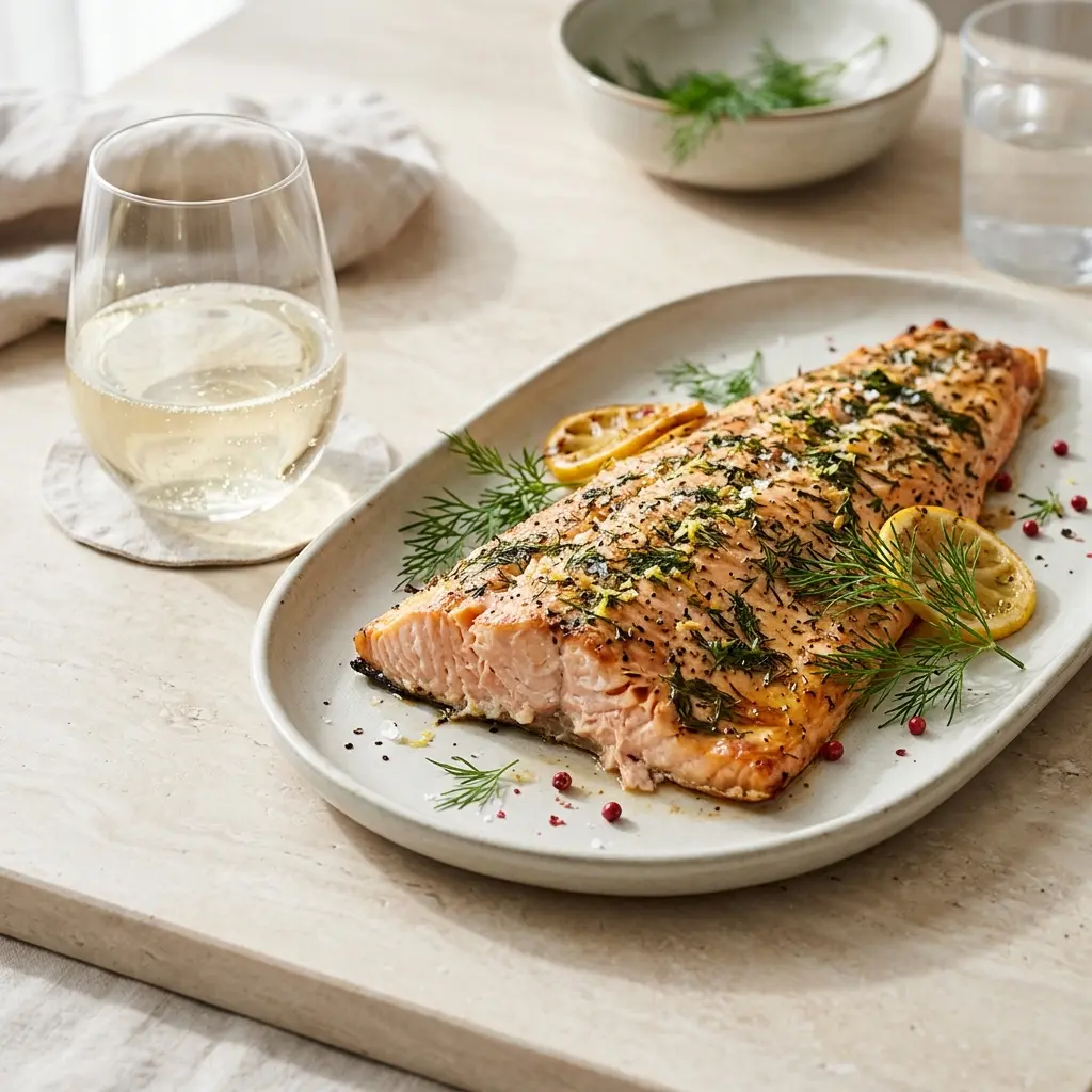 Foto del plato terminado de la receta medio salmón al horno