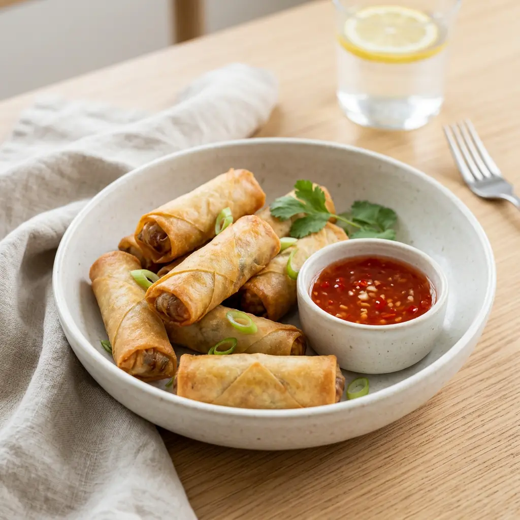 Foto de Mini rollitos de primavera en freidora de aire preparado en freidora de aire