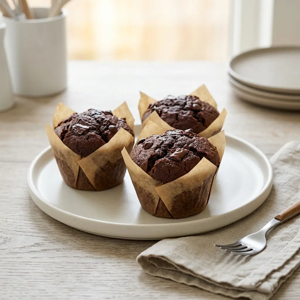 Foto de Muffins de chocolate en freidora de aire preparado en freidora de aire