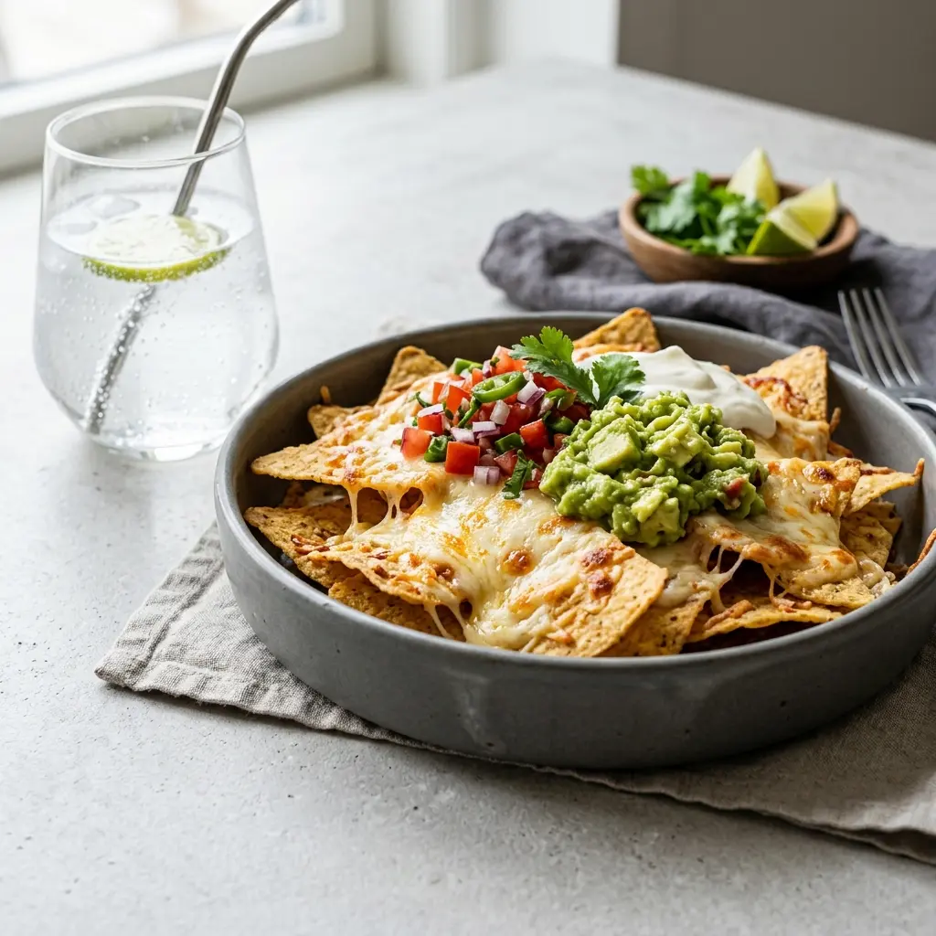 Foto del plato terminado de la receta nachos con queso
