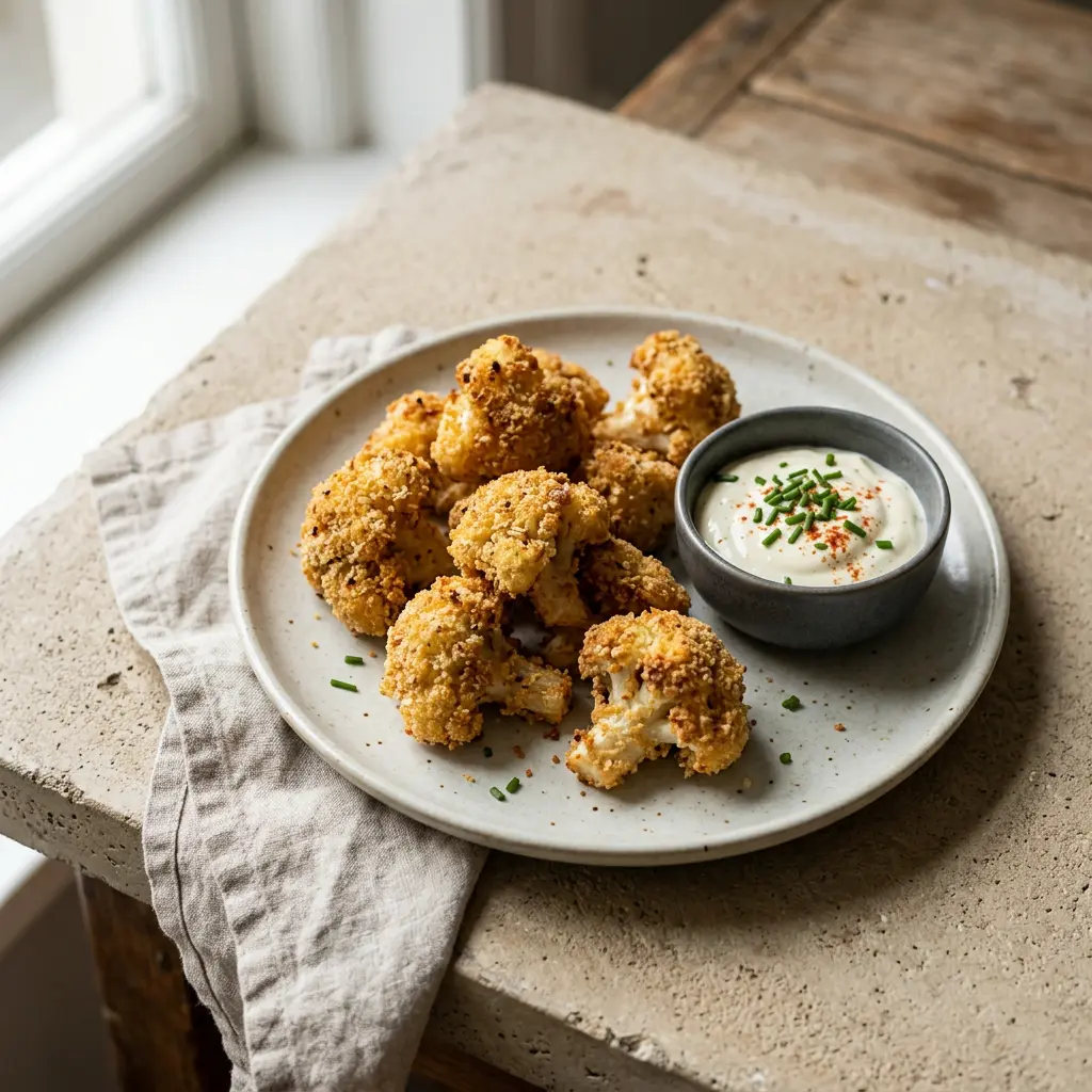 Foto de Nuggets de coliflor en freidora de aire preparado en freidora de aire