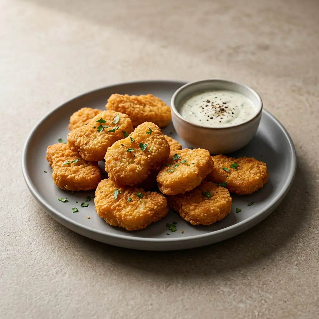 Foto de Nuggets de pollo congelados en freidora de aire preparado en freidora de aire
