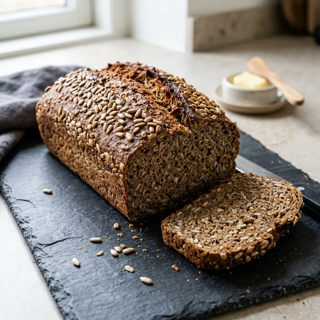 Foto del pan o masa de la receta pan de centeno con pipas de girasol