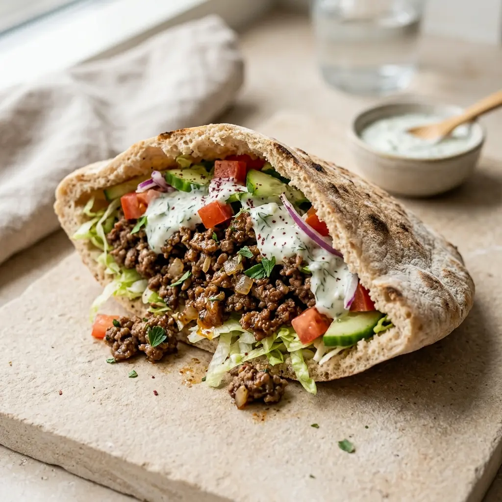 Foto del pan o masa de la receta pan de pita con ternera