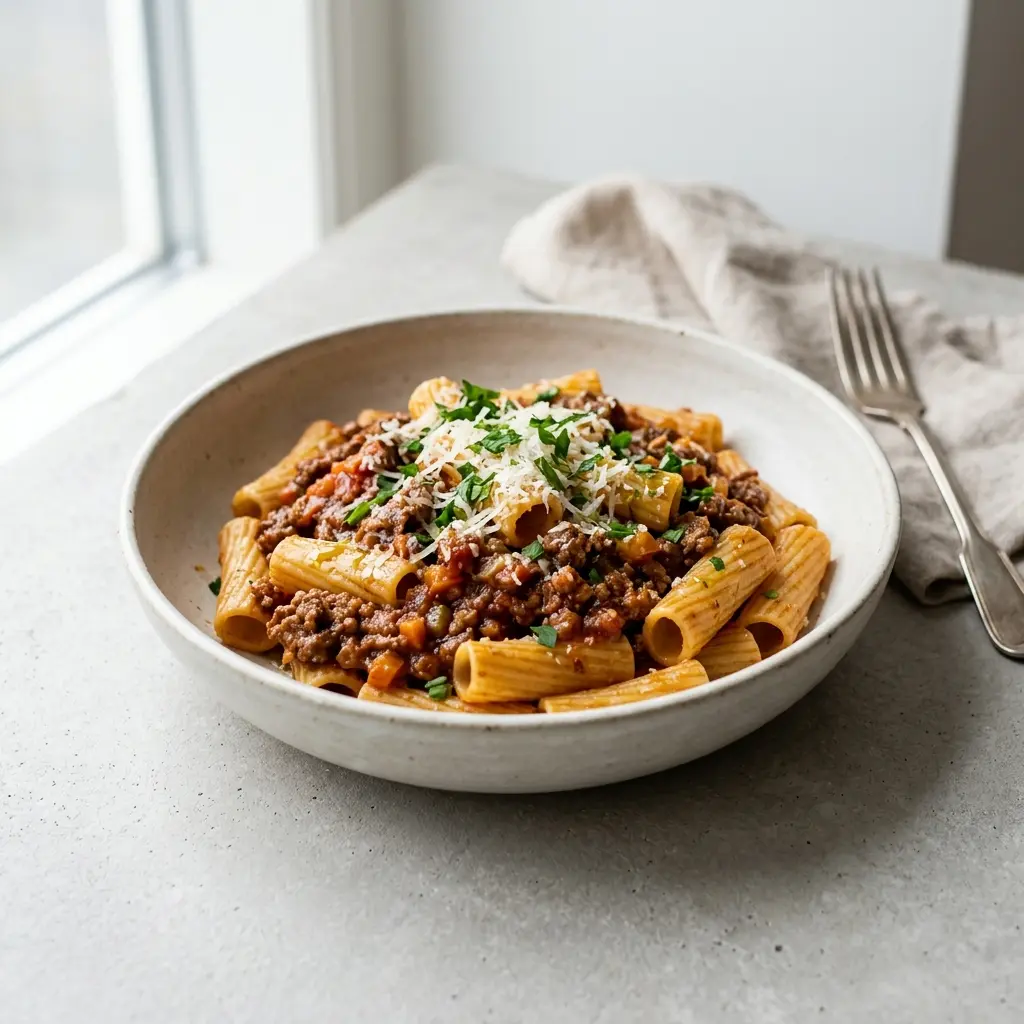 Foto de la salsa o acompañamiento de la receta pasta con salsa boloñesa