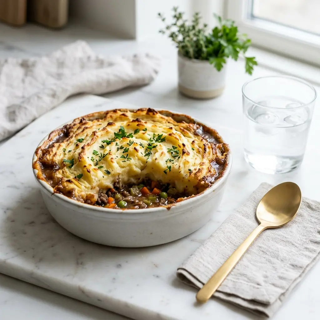 Foto del postre de la receta pastel de carne con puré de patata