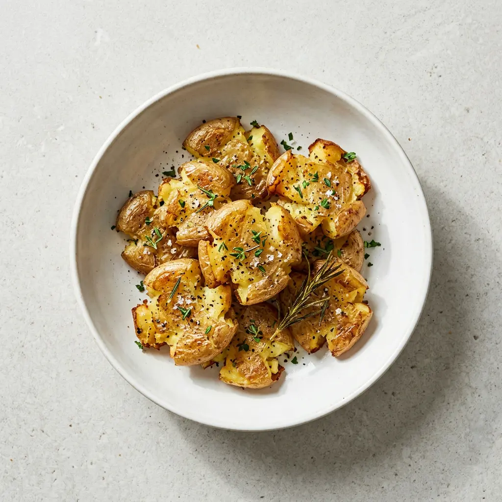 Foto de Patatas aplastadas en freidora de aire preparado en freidora de aire