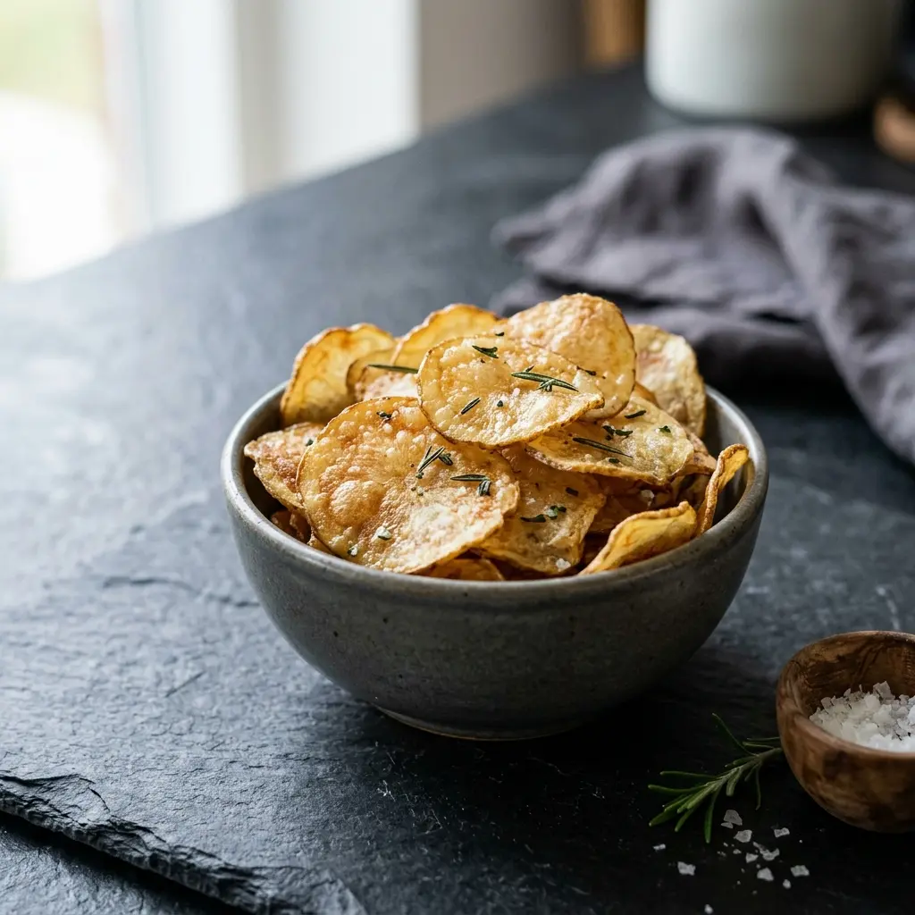 Foto del plato terminado de la receta patatas chips caseras