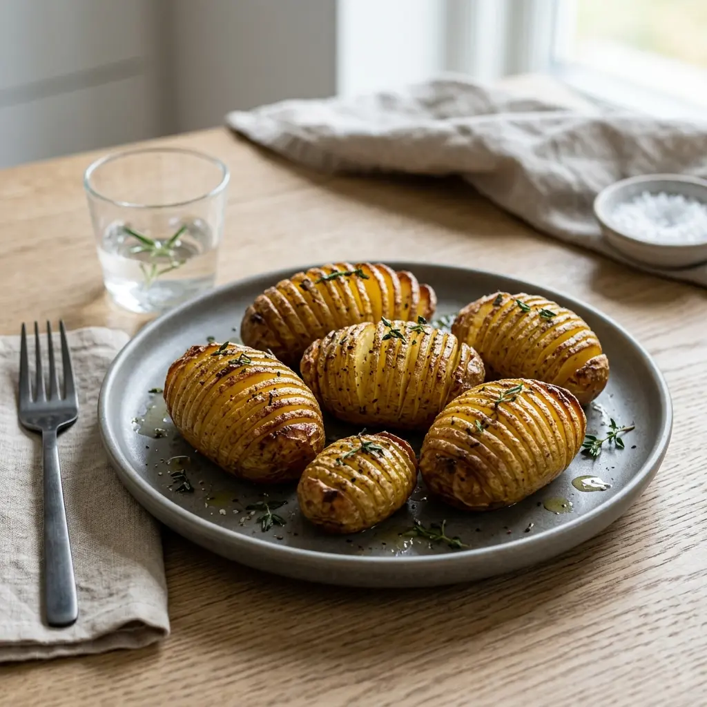 Foto del plato terminado de la receta patatas Hasselback al horno