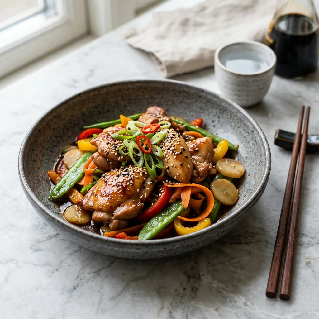Foto del plato terminado de la receta pavo teriyaki