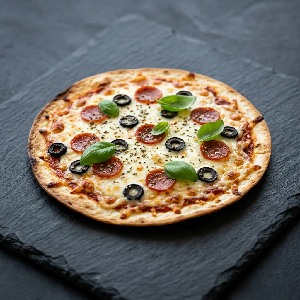 Foto de Pizza de tortilla en freidora de aire preparado en freidora de aire