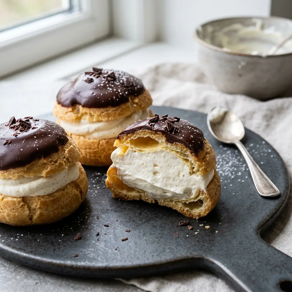 Foto del plato terminado de la receta profiteroles