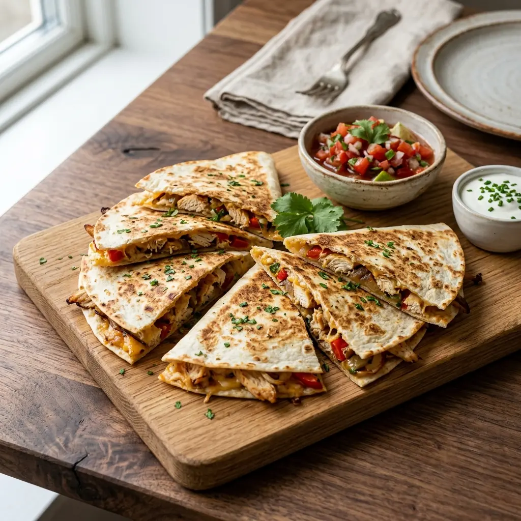 Foto del plato terminado de la receta quesadillas con pollo