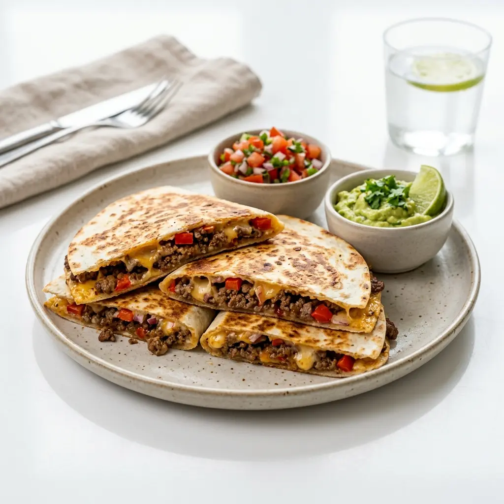 Foto del plato terminado de la receta quesadillas con ternera