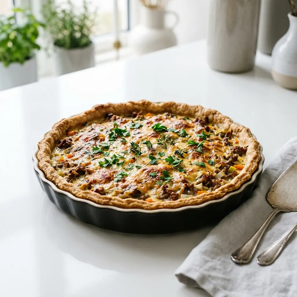Foto del plato terminado de la receta quiche de carne picada de cerdo