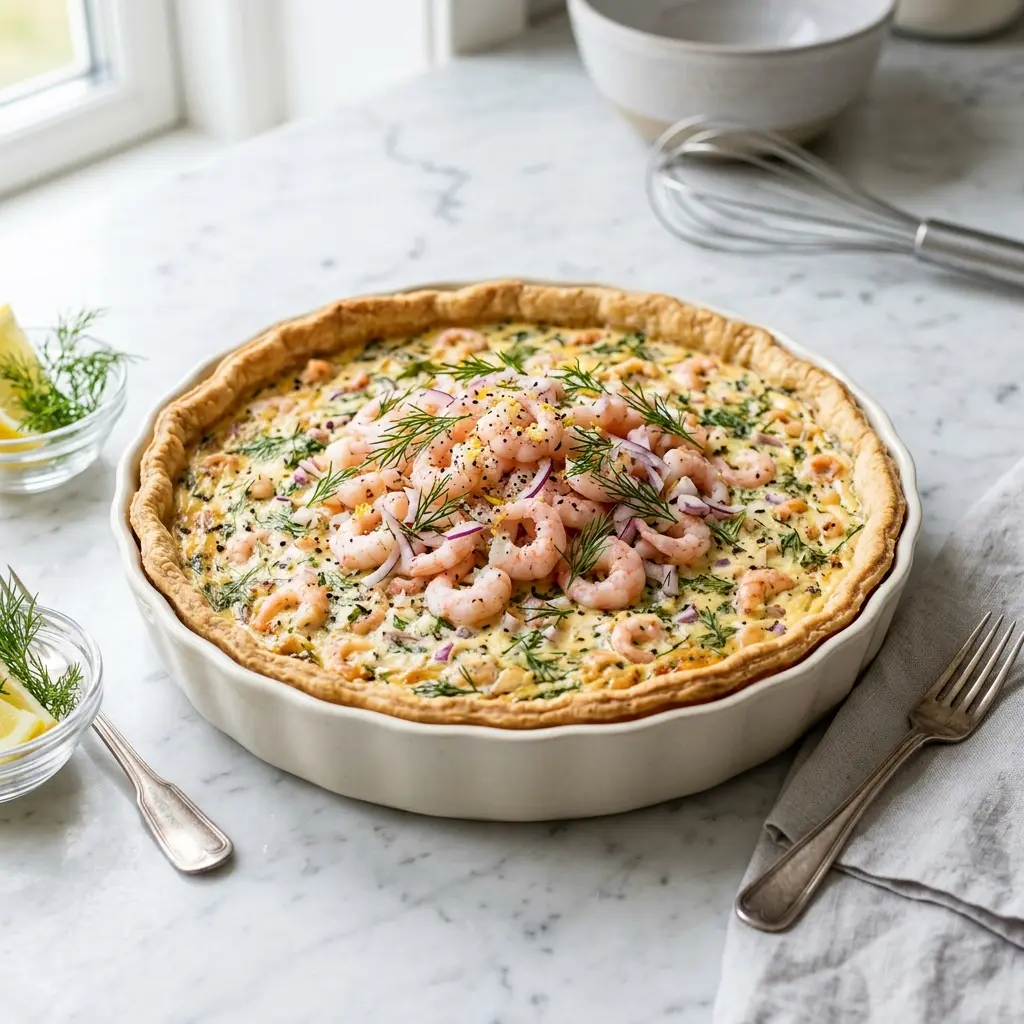 Foto del plato terminado de la receta quiche de gambas